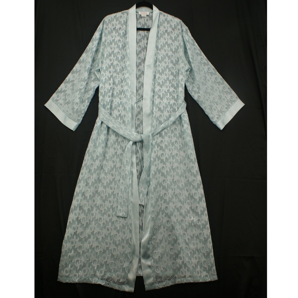Jones New York Womens Light Blue Burnout Floral Scroll Long Robe L/XL Lingerie